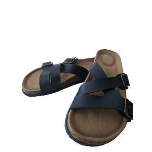 Seranoma Slide-on Sandals Cork Sole Navy Leather Size 9